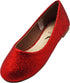 NORTY Girls 12-4 Red Glitter Ballet Flats 18053